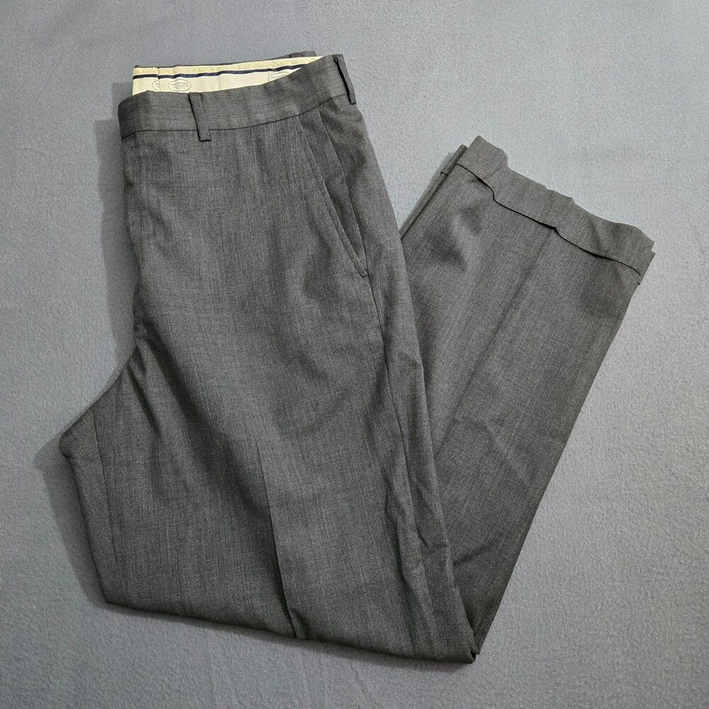 Talbots Men 33W (34X28.5) Gray 100% Wool Flat Front Cuffed Dress Pants